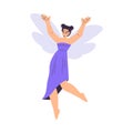 Beautiful Woman Fairy with Wings in Purple Dress Fluttering Around Vector Illustration Royalty Free Stock Photo