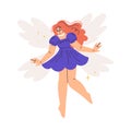 Beautiful Woman Fairy with Wings in Purple Dress Fluttering Around Vector Illustration Royalty Free Stock Photo