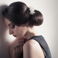 Beautiful Woman. Fashion Festive Coiffure with Pearls. Upsweep. Royalty Free Stock Photo