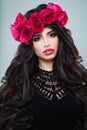 Beautiful Woman Fashion Model with Long Curly Hair Royalty Free Stock Photo