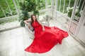 Beautiful Woman Fashion Model in Red Dress Royalty Free Stock Photo