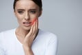 Beautiful Woman Feeling Tooth Pain, Painful Toothache. Health Royalty Free Stock Photo