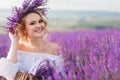 Beautiful woman in a field of blossoming lavender Royalty Free Stock Photo