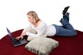 Beautiful Woman on Floor with Laptop Computer Royalty Free Stock Photo