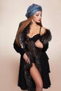 Beautiful woman in fur and arabic turban