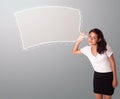 Beautiful woman gesturing with abstract speech bubble copy space Royalty Free Stock Photo