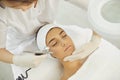 Beautiful woman getting procedure of oxygen therapy in beauty salon Royalty Free Stock Photo