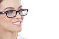 Beautiful woman with glasses looking at copy space