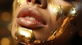 Beautiful woman with golden make-up and golden paint on lips Royalty Free Stock Photo