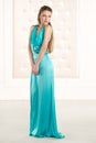 Beautiful woman in green azzure long dress Royalty Free Stock Photo