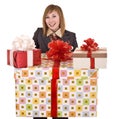 Beautiful woman with group of gift box. . Royalty Free Stock Photo