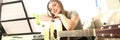 Beautiful Woman Guitarist Home Musical Lesson Royalty Free Stock Photo