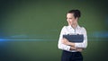 Beautiful woman with hair ban in white skirt close up portrait with grey briefcase,isolated background.Business concept. Royalty Free Stock Photo