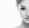 Beautiful woman half face close up studio on white Royalty Free Stock Photo