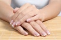 Beautiful woman hands and nails with perfect french manicure Royalty Free Stock Photo