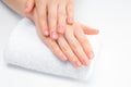 Beautiful woman hands. Spa and manicure. Soft skin, the concept of nail care. Royalty Free Stock Photo