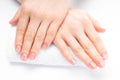 Beautiful woman hands. Spa and manicure. Soft skin, the concept of nail care. Royalty Free Stock Photo