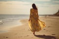 woman dress sea beautiful person fashion beach hippie happy lifestyle summer. Generative AI.
