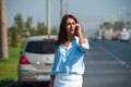 Beautiful woman has problem with the car Royalty Free Stock Photo