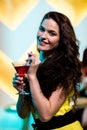 Beautiful woman having a red martini Royalty Free Stock Photo