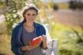 Beautiful woman having watermelon slice in park Royalty Free Stock Photo