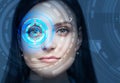 Beautiful woman head, face recognition hud Royalty Free Stock Photo