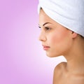 Beautiful woman, head towel, profile picture