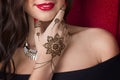 Beautiful woman with henna tattoo mehendi Royalty Free Stock Photo