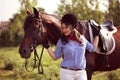 Beautiful woman with her horse Royalty Free Stock Photo