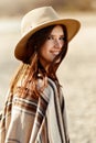 Beautiful woman hipster portrait smiling, with romantic look and