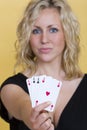 Beautiful Woman Holding All The Aces Playing Cards Royalty Free Stock Photo