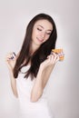 Beautiful Woman Holding Birth Control Pills, Oral Contraceptive Royalty Free Stock Photo