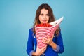 Beautiful woman holding bouquet made of strawberry Royalty Free Stock Photo