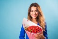 Beautiful woman holding bouquet made of strawberry Royalty Free Stock Photo