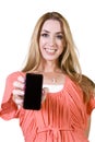 Beautiful Woman Holding a Cell Phone Royalty Free Stock Photo