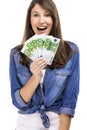 Beautiful woman holding euro notes Royalty Free Stock Photo
