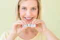 Beautiful Woman Holding Letter Blocks Reading Life Royalty Free Stock Photo