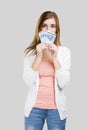 Beautiful woman holding money Royalty Free Stock Photo