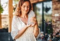 Beautiful woman holding the natural protection crystal. Royalty Free Stock Photo