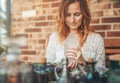 Beautiful woman holding the natural protection crystal. Royalty Free Stock Photo