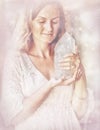 Beautiful woman holding the natural protection crystal. Royalty Free Stock Photo