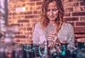 Beautiful woman holding the natural protection crystal. magic light effect. Royalty Free Stock Photo