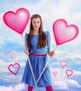 Beautiful woman holding two hearts Royalty Free Stock Photo