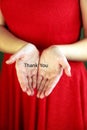 The words Thank you in two hands Royalty Free Stock Photo