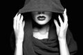 Beautiful woman in hood. Black and white portrait Royalty Free Stock Photo