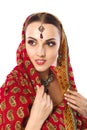 Beautiful Woman in Indian Traditional Clothes And Accessories Royalty Free Stock Photo