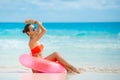 Beautiful woman with inflatable life buoy Royalty Free Stock Photo