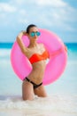 Beautiful woman with inflatable life buoy Royalty Free Stock Photo