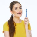 Beautiful woman isolated portrait with toothy brush. Healthy tee Royalty Free Stock Photo
