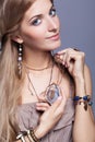 Beautiful woman in jewelry and bijouterie Royalty Free Stock Photo